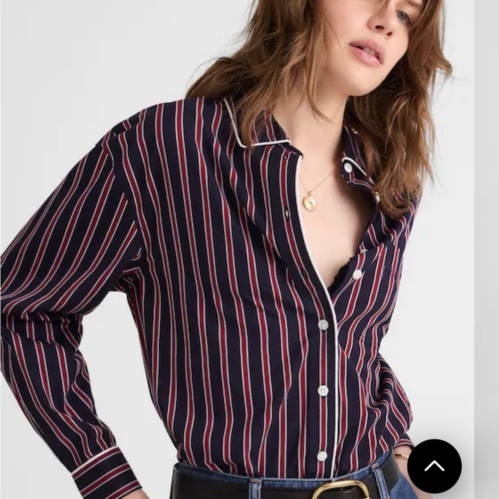Long Button-Up Shirt in Stripe Poplin